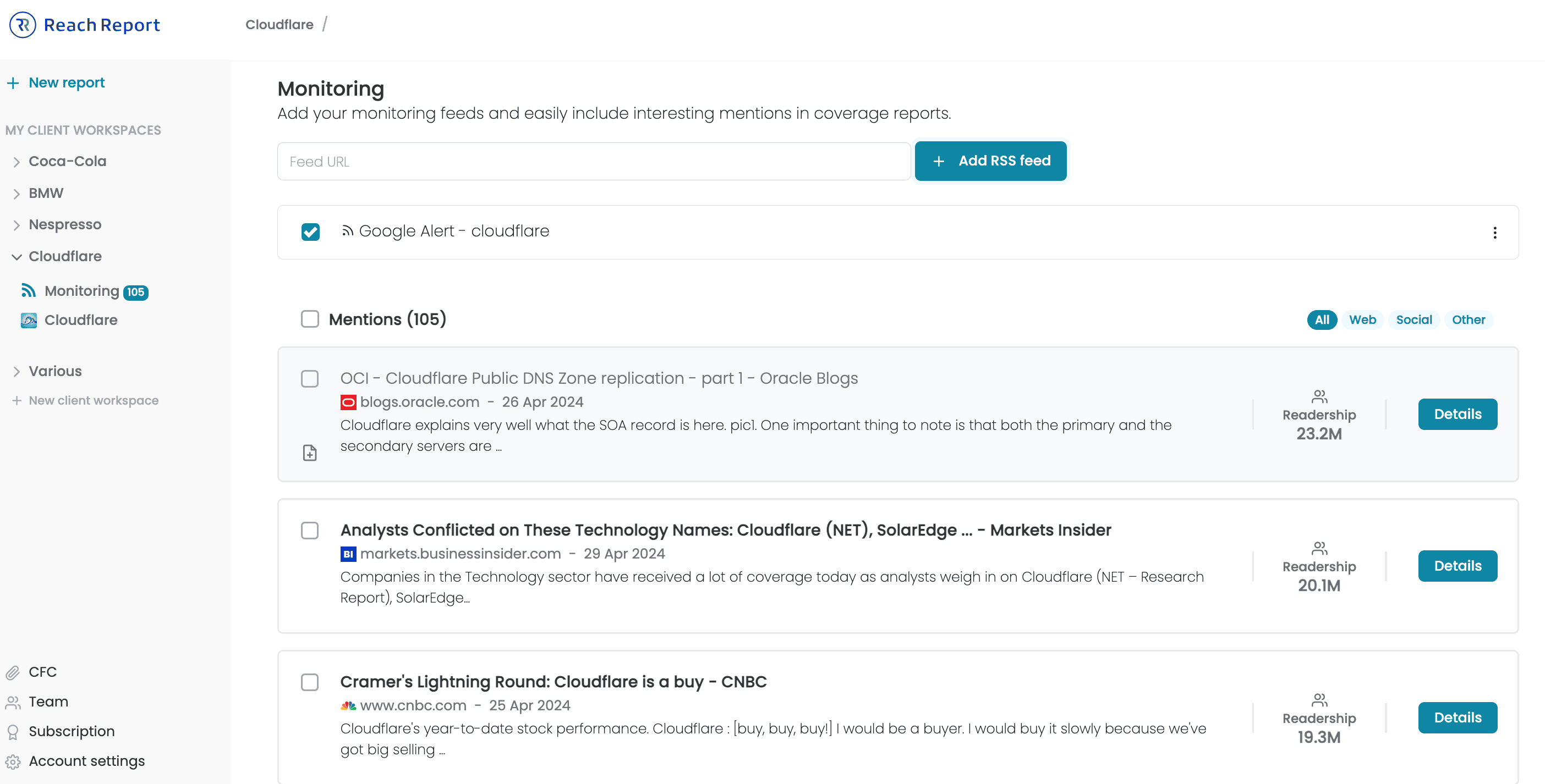 Screenshot, organize your mentions with ReachReport